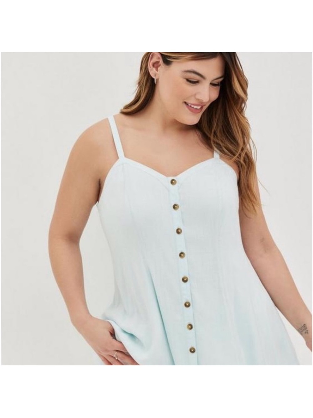 NWT Torrid Fit & Flare Challis Button-Front Cami, Size 2X (18/20), Skylight Blue